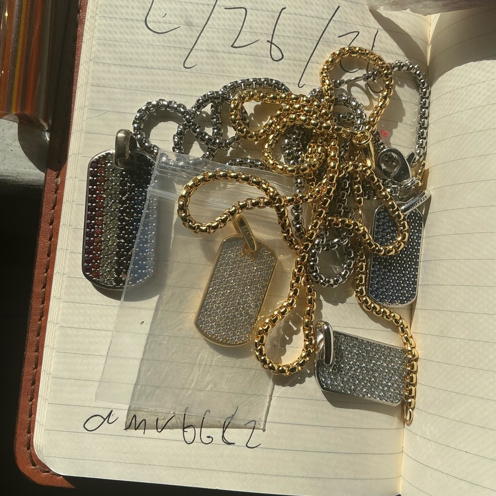 Gold, Silver, Rainbow Sapphire Pave Pendants with Chains